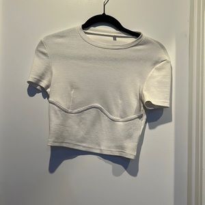 White baby doll tee with corset piping